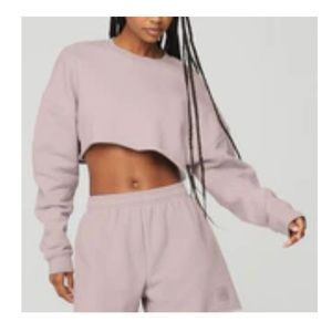 Alo Yoga Lavender Matching Shorts and Cropped Sweatshirt Set
